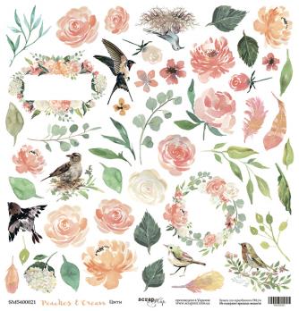 SM5400021 Лист бумаги 30*30 см Scrapmir Цветы Peaches & Cream