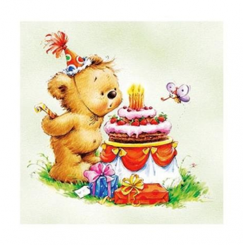 Салфетка бумажная для декупажа 33*33 см (3 слоя) Birthday bear green   SDLX884006